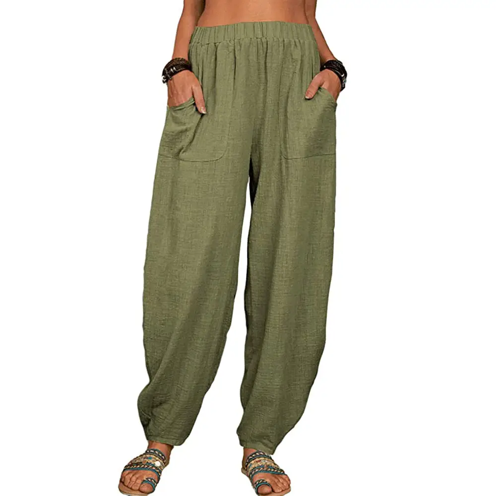 Women Loose Cotton Linen Casual Pants Black