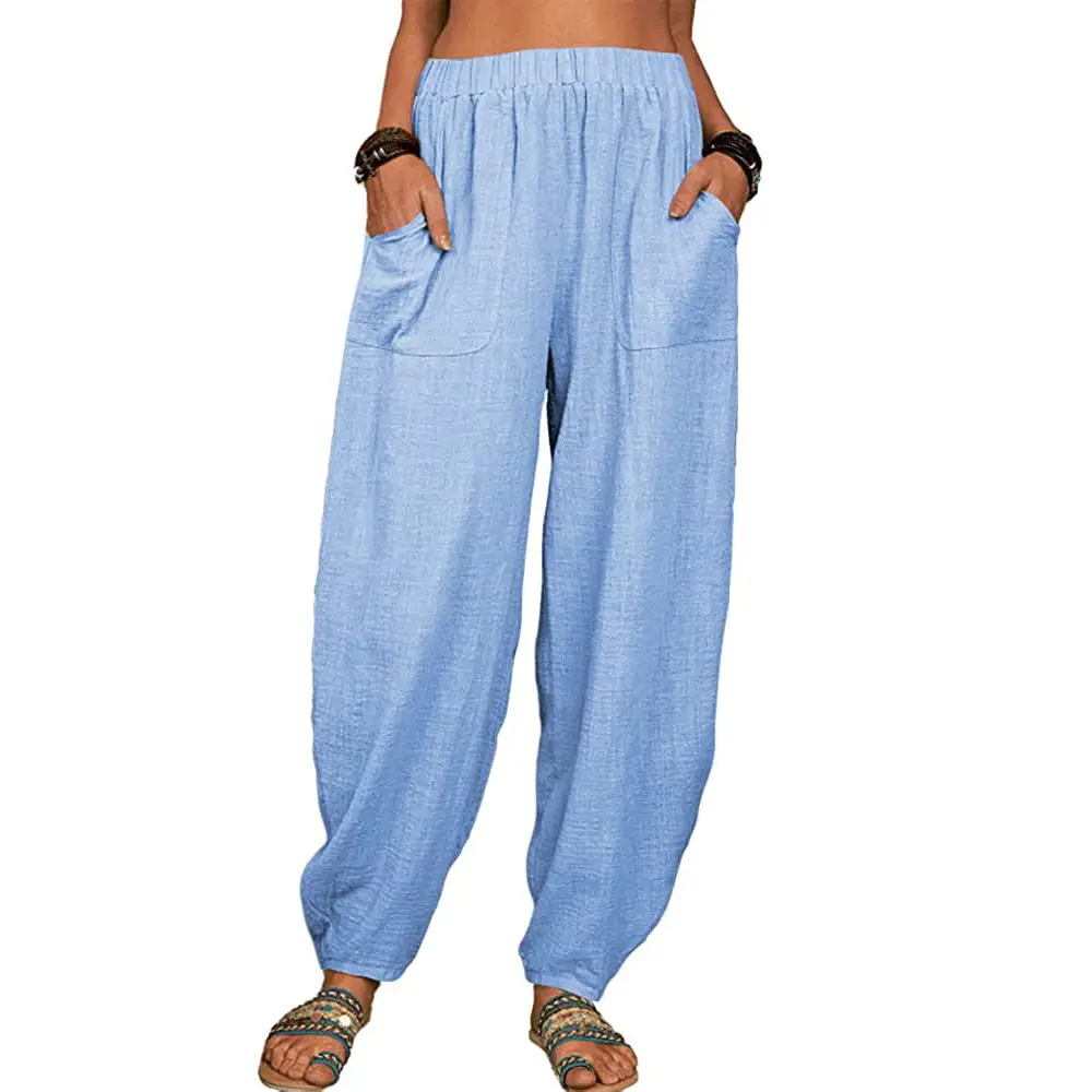 Women Loose Cotton Linen Casual Pants Black