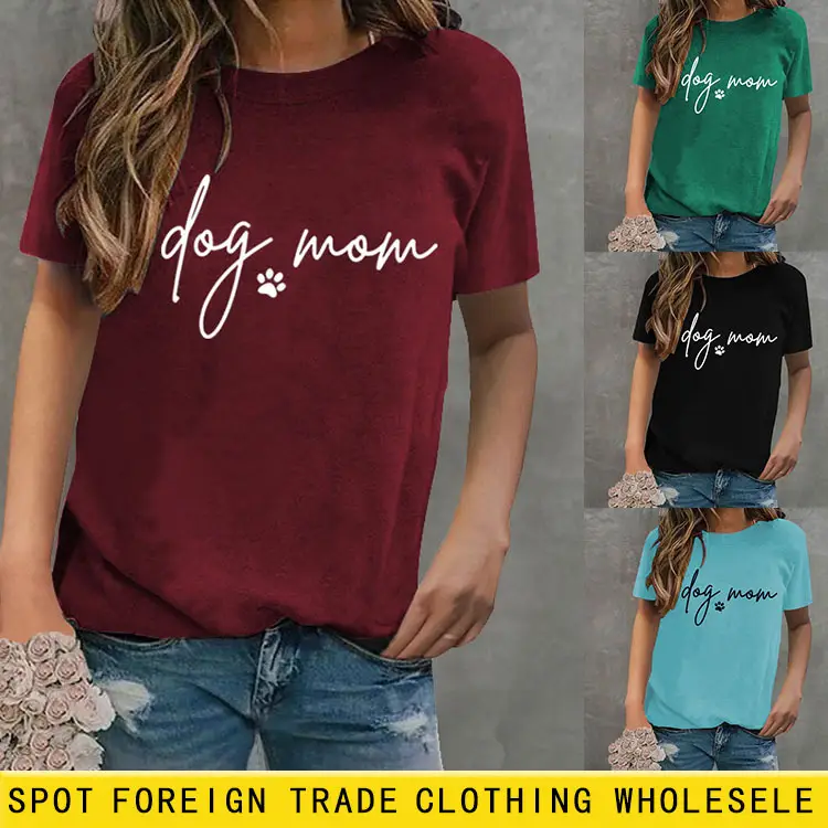 Dog Mom Printed T-Shirt Pink Round Neck Loose Fit - Image 27