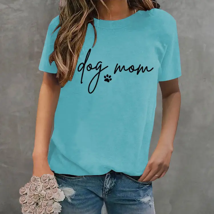 Dog Mom Printed T-Shirt Pink Round Neck Loose Fit - Image 30
