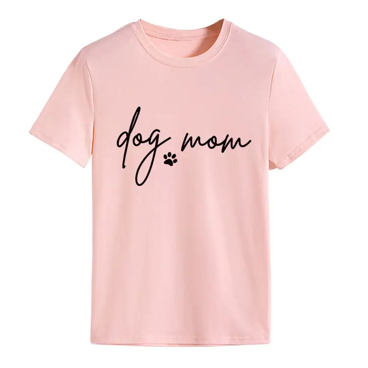 Dog Mom Printed T-Shirt Pink Round Neck Loose Fit - Image 7