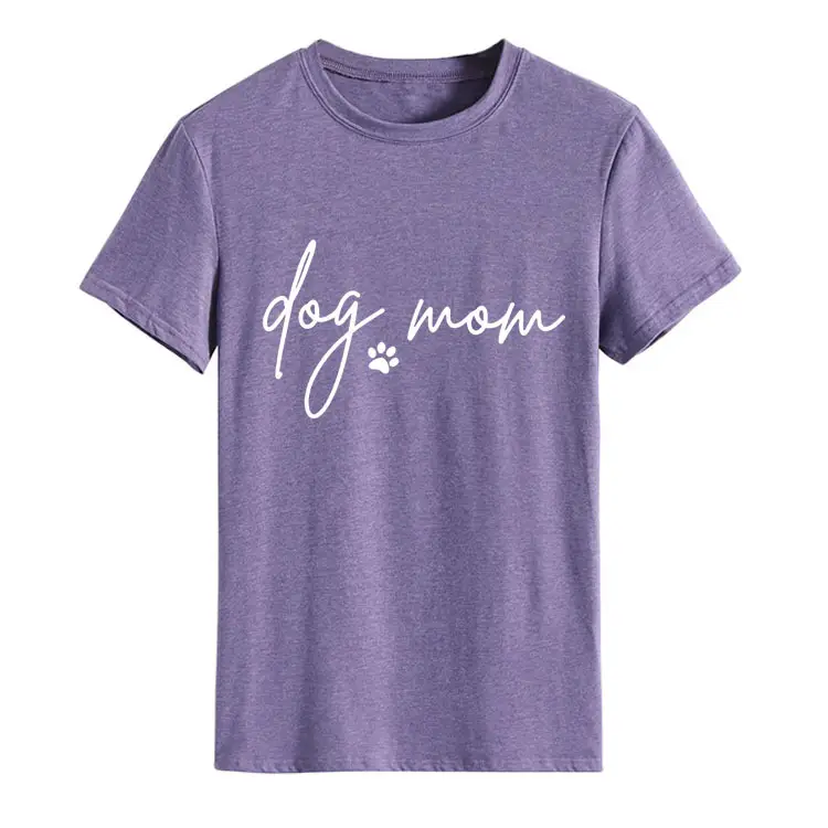 Dog Mom Printed T-Shirt Pink Round Neck Loose Fit - Image 17
