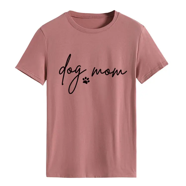 Dog Mom Printed T-Shirt Pink Round Neck Loose Fit - Image 18