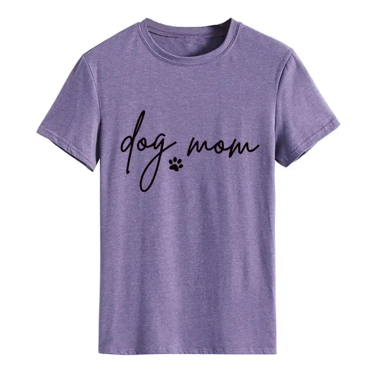 Dog Mom Printed T-Shirt Pink Round Neck Loose Fit - Image 19