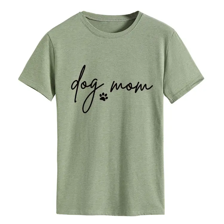 Dog Mom Printed T-Shirt Pink Round Neck Loose Fit - Image 2