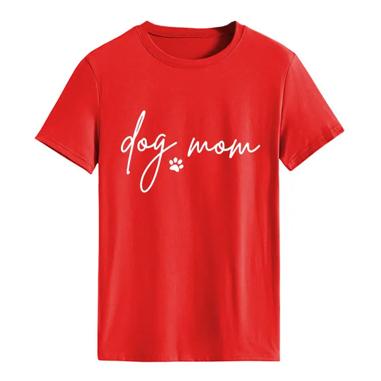 Dog Mom Printed T-Shirt Pink Round Neck Loose Fit - Image 25