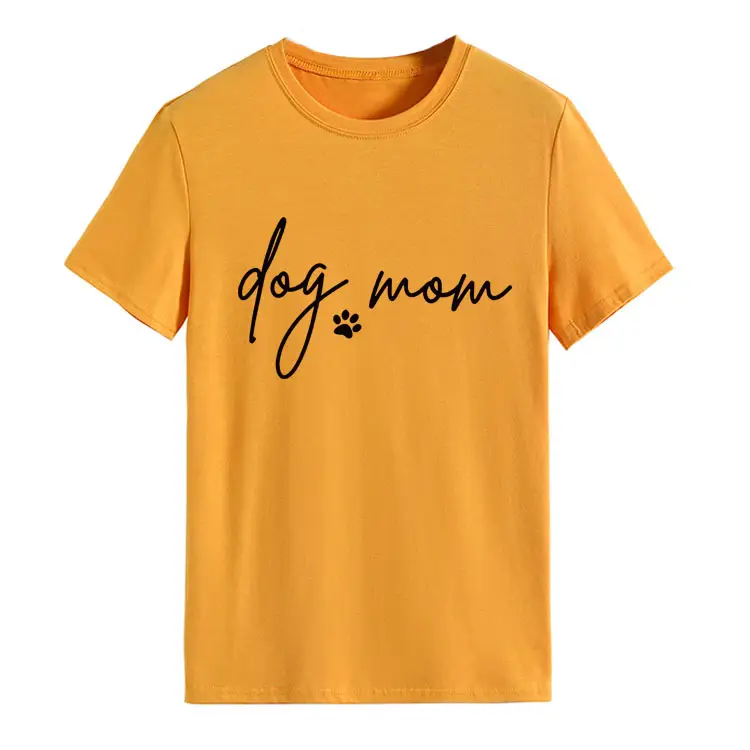 Dog Mom Printed T-Shirt Pink Round Neck Loose Fit - Image 4