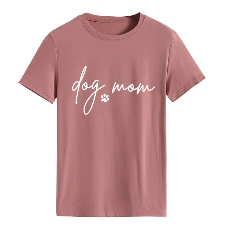 Dog Mom Printed T-Shirt Pink Round Neck Loose Fit - Image 9