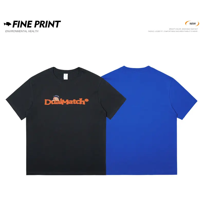 Men Pure Cotton Summer T-Shirt Black Orange Logo — feature 6