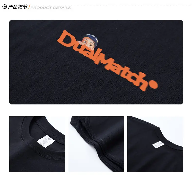 Men Pure Cotton Summer T-Shirt Black Orange Logo — feature 8