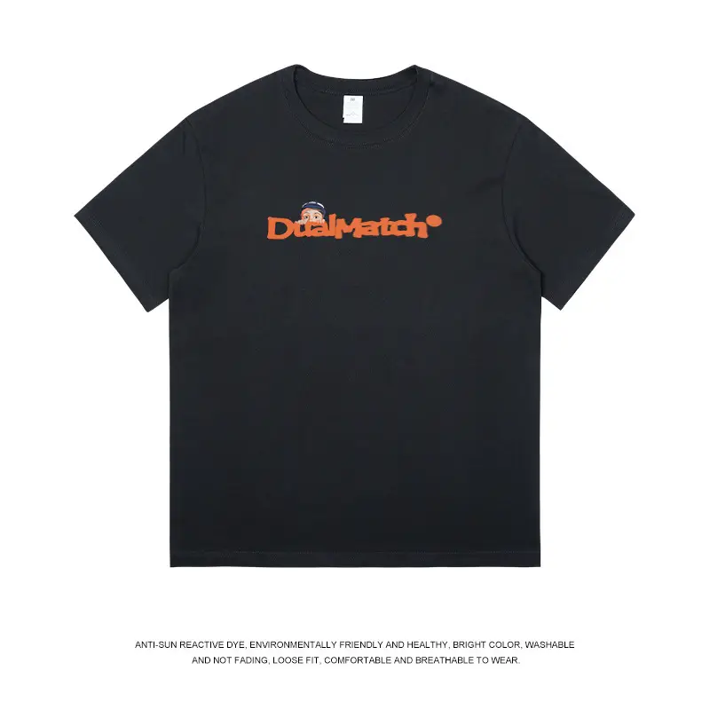 Men Pure Cotton Summer T-Shirt Black Orange Logo - Image 2