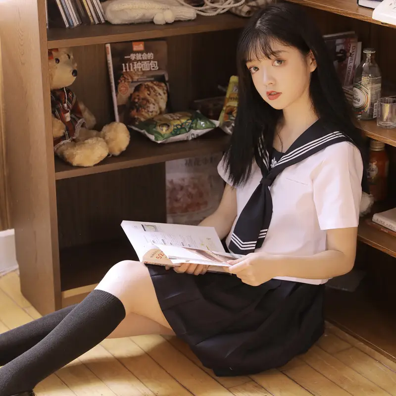 Black Pleated Sailor Suit Jacket for Girls College Style - Image 12