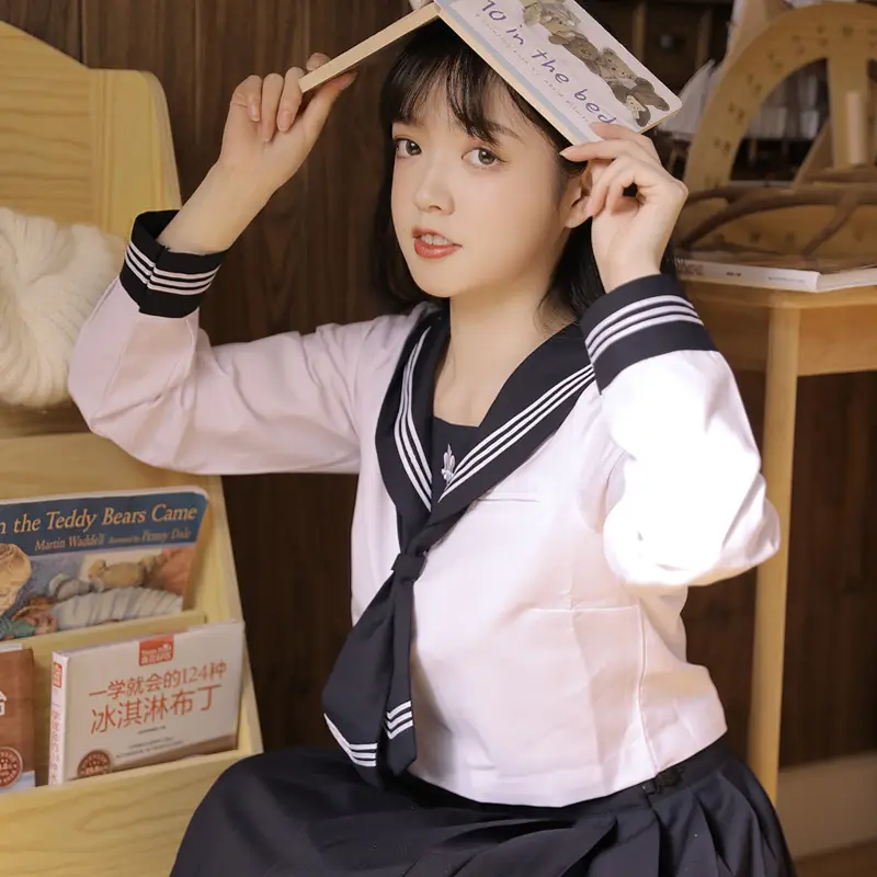 Black Pleated Sailor Suit Jacket for Girls College Style - Image 13