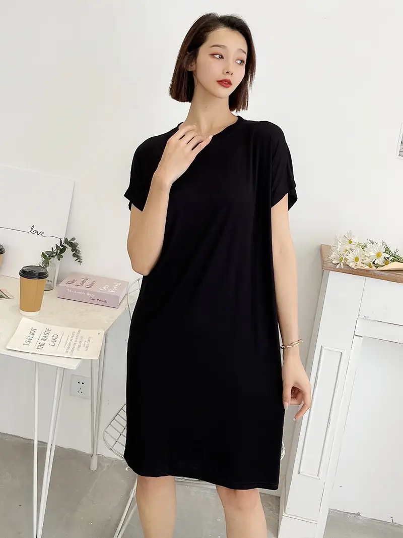 Black Modal Loose Fit Summer Dress Large - Image 12