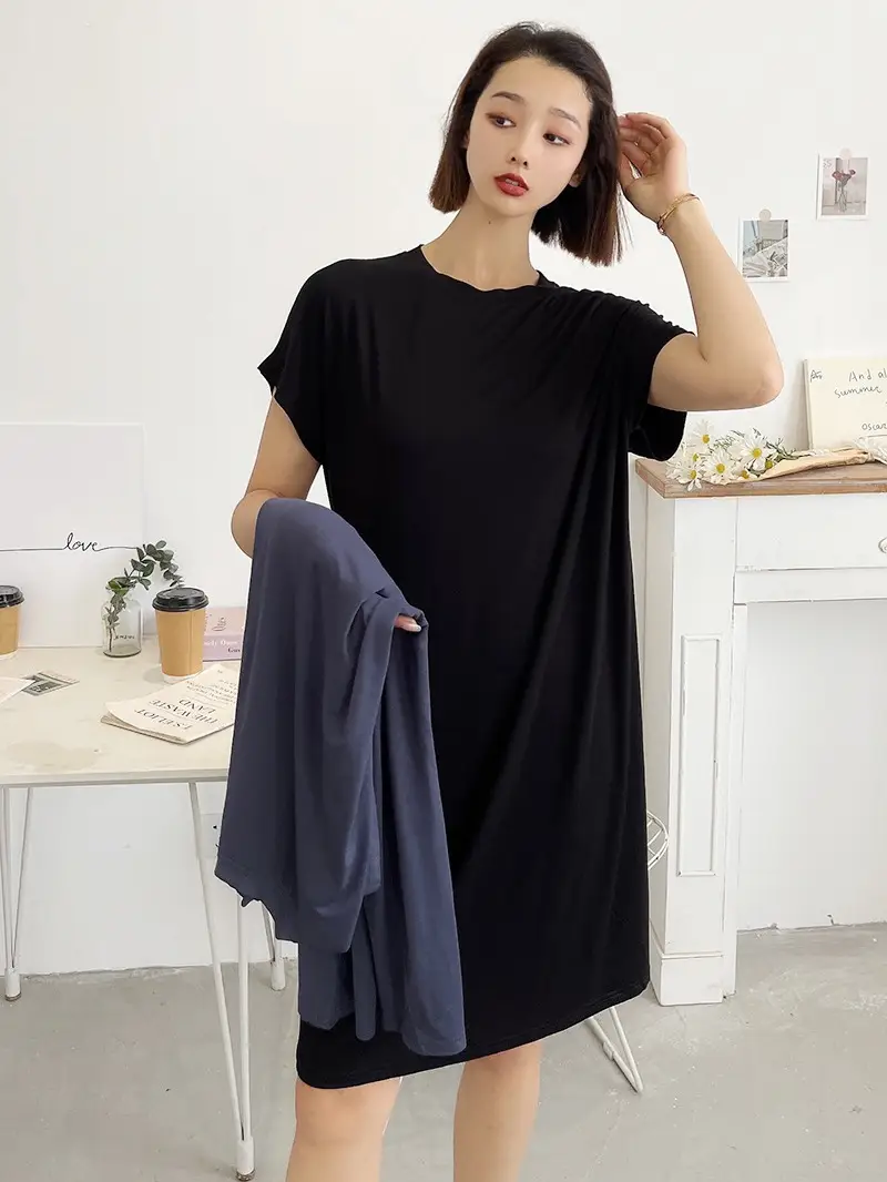 Black Modal Loose Fit Summer Dress Large - Image 13