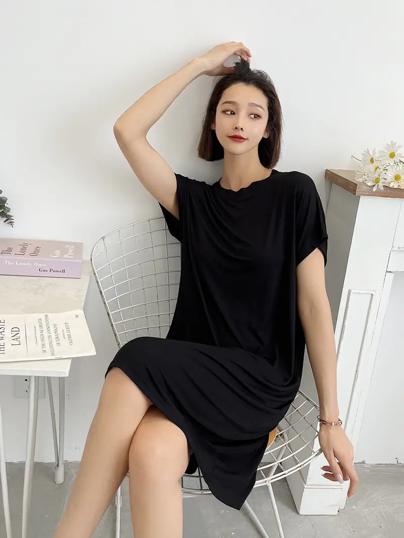 Black Modal Loose Fit Summer Dress Large - Image 15