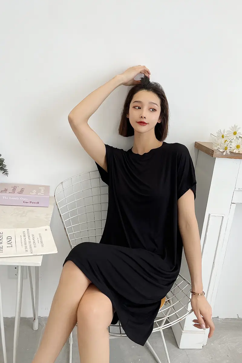 Black Modal Loose Fit Summer Dress Large — feature 10