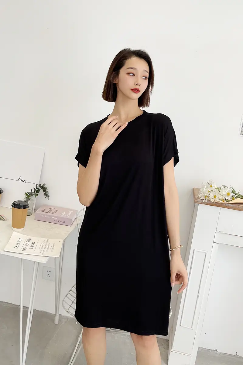 Black Modal Loose Fit Summer Dress Large — feature 11