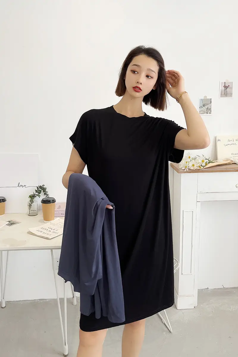 Black Modal Loose Fit Summer Dress Large — feature 8