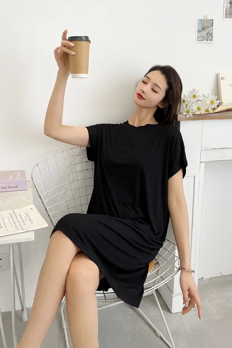 Black Modal Loose Fit Summer Dress Large — feature 9