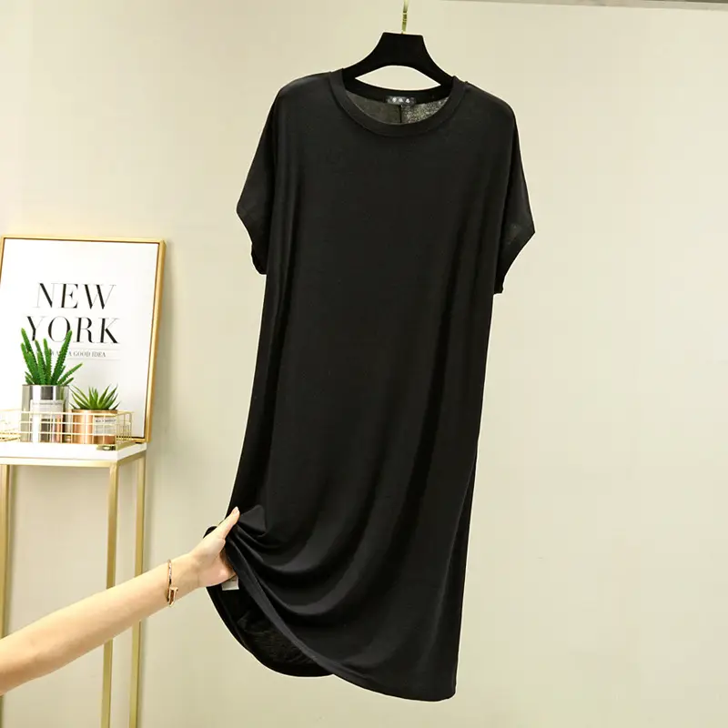 Black Modal Loose Fit Summer Dress Large - Image 2