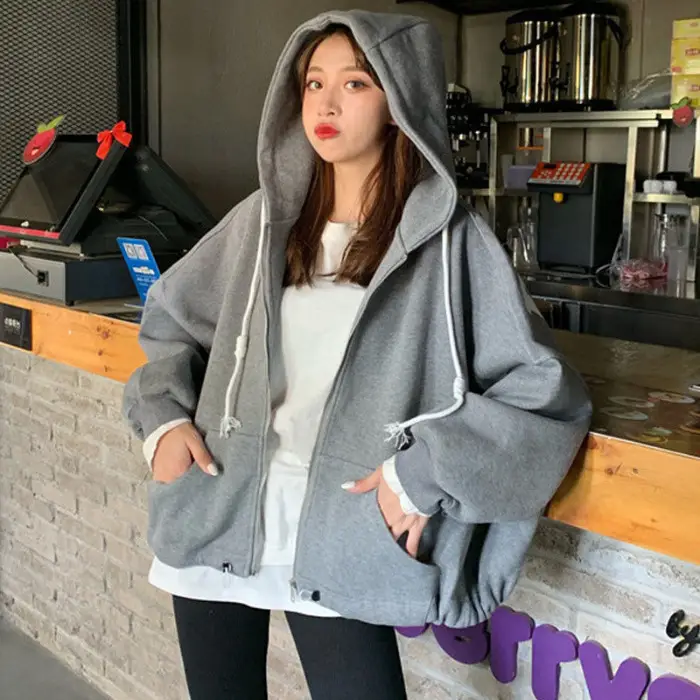 Women Velvet Hoodie Long Sleeve Winter Black - Image 4