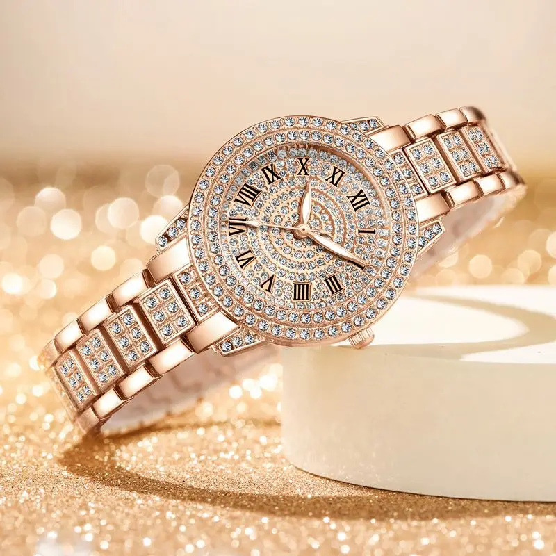 Live Broadcast Popular Diamond-Encrusted Roman Pattern Women's Watch Women's Watch Bracelet Cornucopia Women's One-Piece Drop Shipping Supply