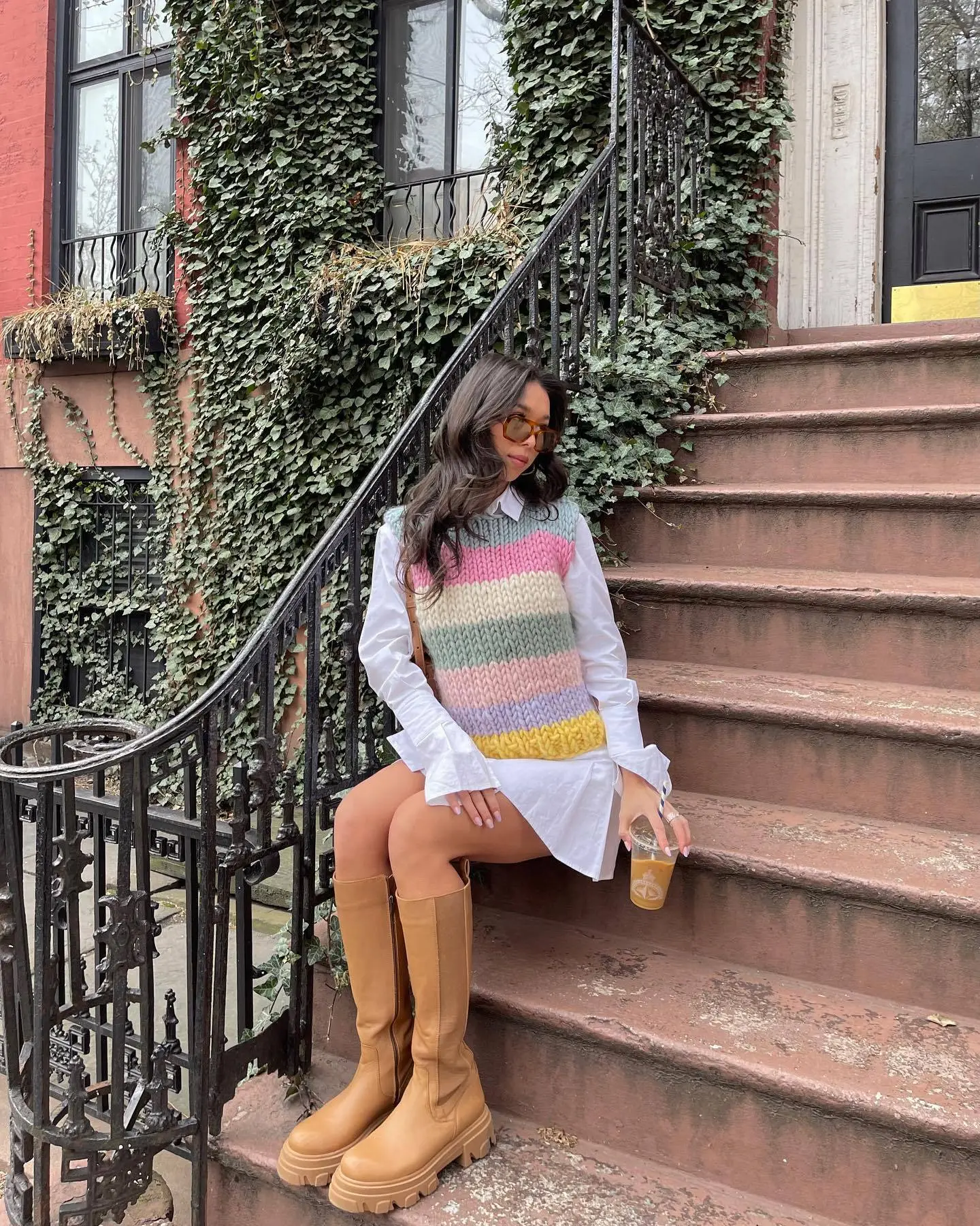 Rainbow Knit Pullover Crewneck Women European American