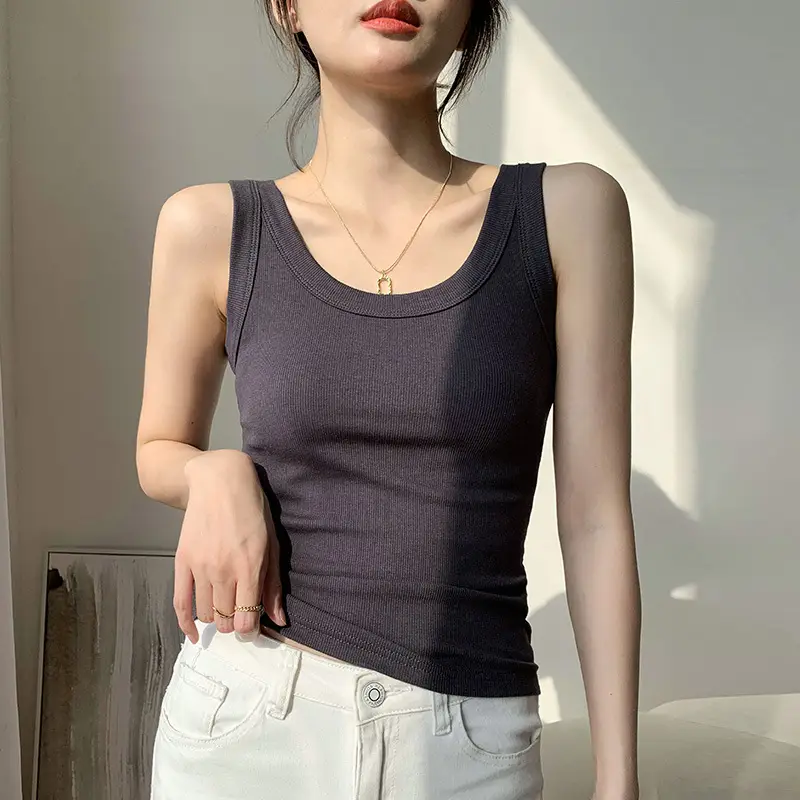 Women's Purple Cotton Vest with Wide Shoulder Straps - Image 14