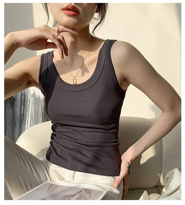 Women's Purple Cotton Vest with Wide Shoulder Straps — feature 14