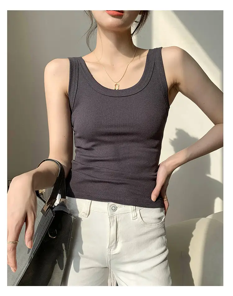 Women's Purple Cotton Vest with Wide Shoulder Straps — feature 15
