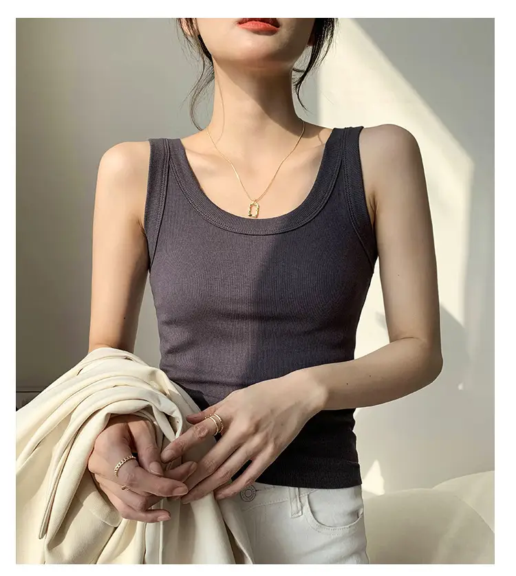 Women's Purple Cotton Vest with Wide Shoulder Straps — feature 16
