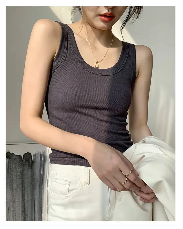 Women's Purple Cotton Vest with Wide Shoulder Straps — feature 18