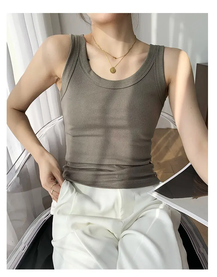 Women's Purple Cotton Vest with Wide Shoulder Straps — feature 19