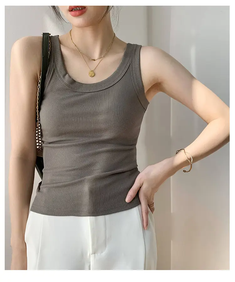 Women's Purple Cotton Vest with Wide Shoulder Straps — feature 22