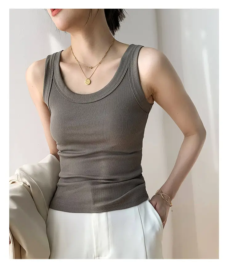 Women's Purple Cotton Vest with Wide Shoulder Straps — feature 24