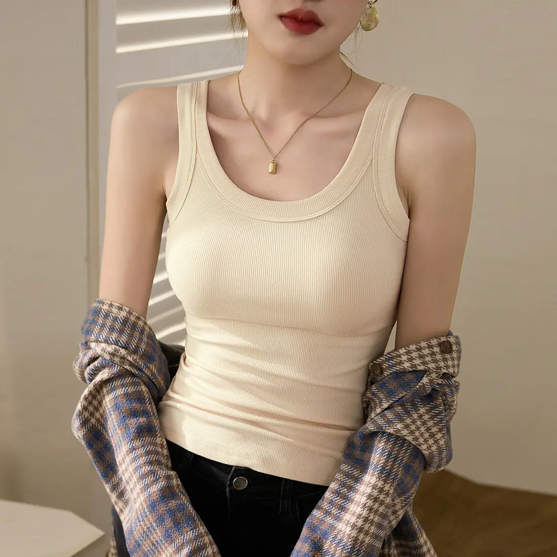 Women's Purple Cotton Vest with Wide Shoulder Straps - Image 3