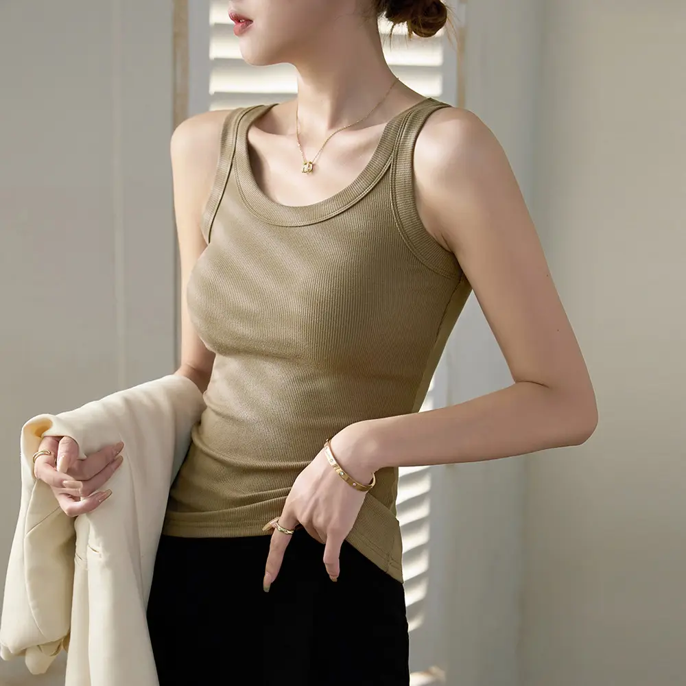 Women's Purple Cotton Vest with Wide Shoulder Straps - Image 5