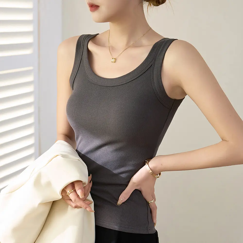 Women's Purple Cotton Vest with Wide Shoulder Straps - Image 6