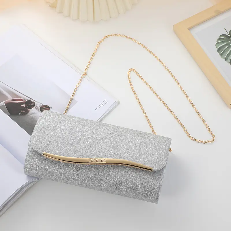 Silver Metal Edged Evening Clutch Bag with Magnetic Clasp - Image 7