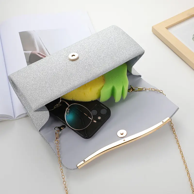 Silver Metal Edged Evening Clutch Bag with Magnetic Clasp - Image 8