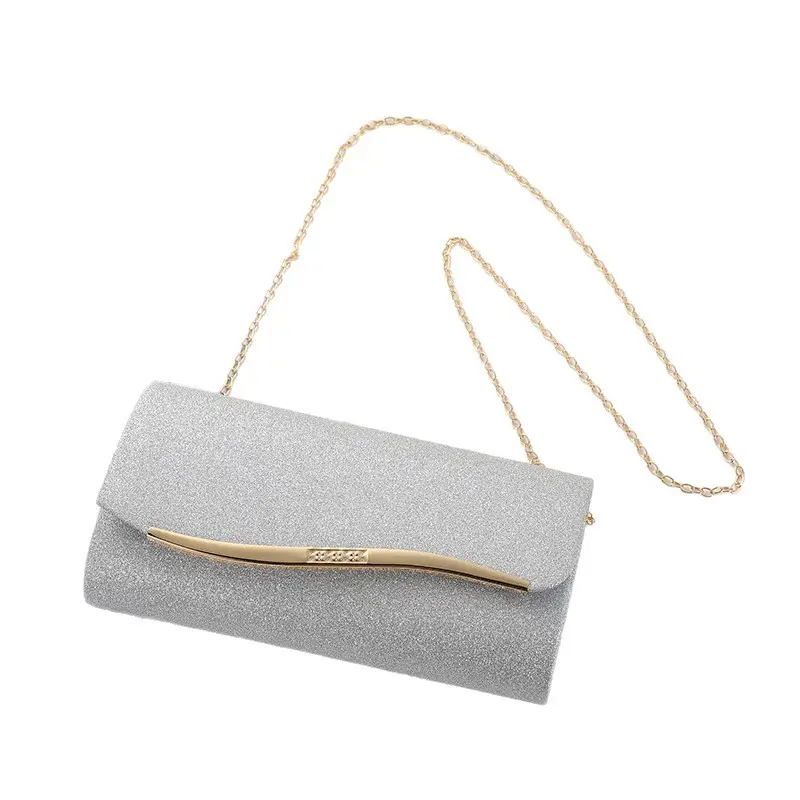 Silver Metal Edged Evening Clutch Bag with Magnetic Clasp - Image 9