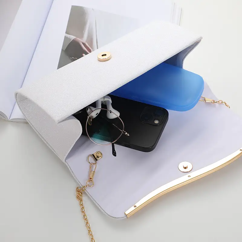 Silver Metal Edged Evening Clutch Bag with Magnetic Clasp β feature 19