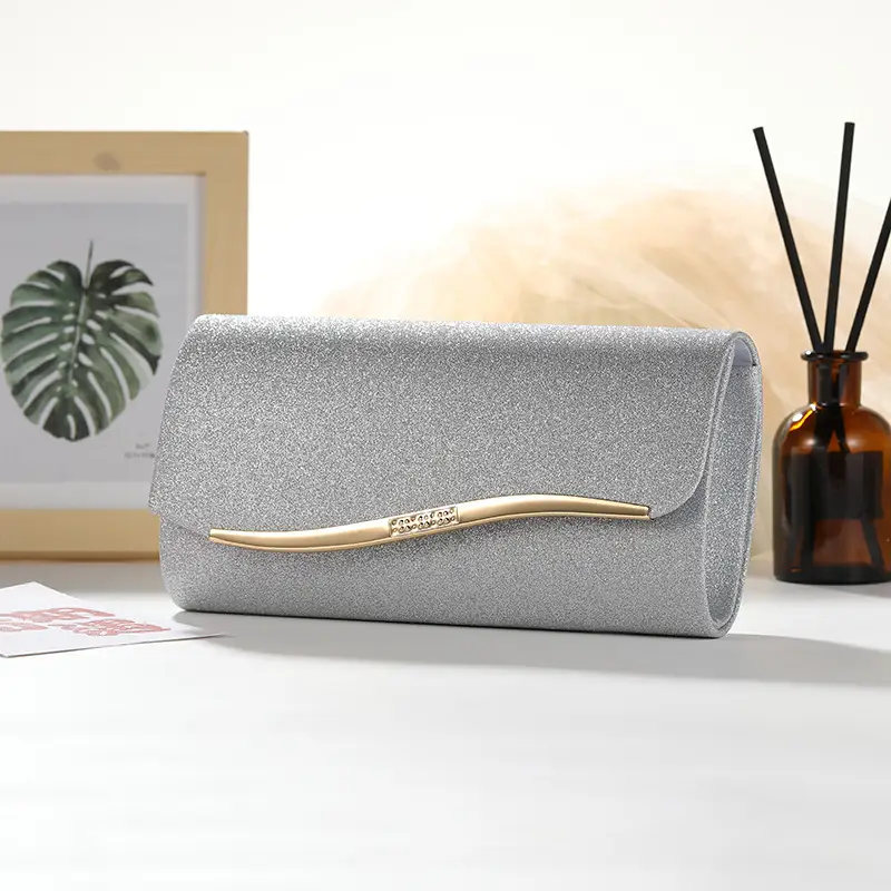 Silver Metal Edged Evening Clutch Bag with Magnetic Clasp β feature 9