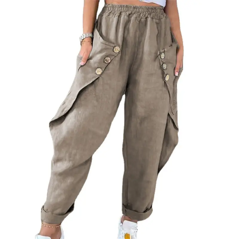 2025 Women's Flap Pocket Casual Pants Button Waist - Image 10