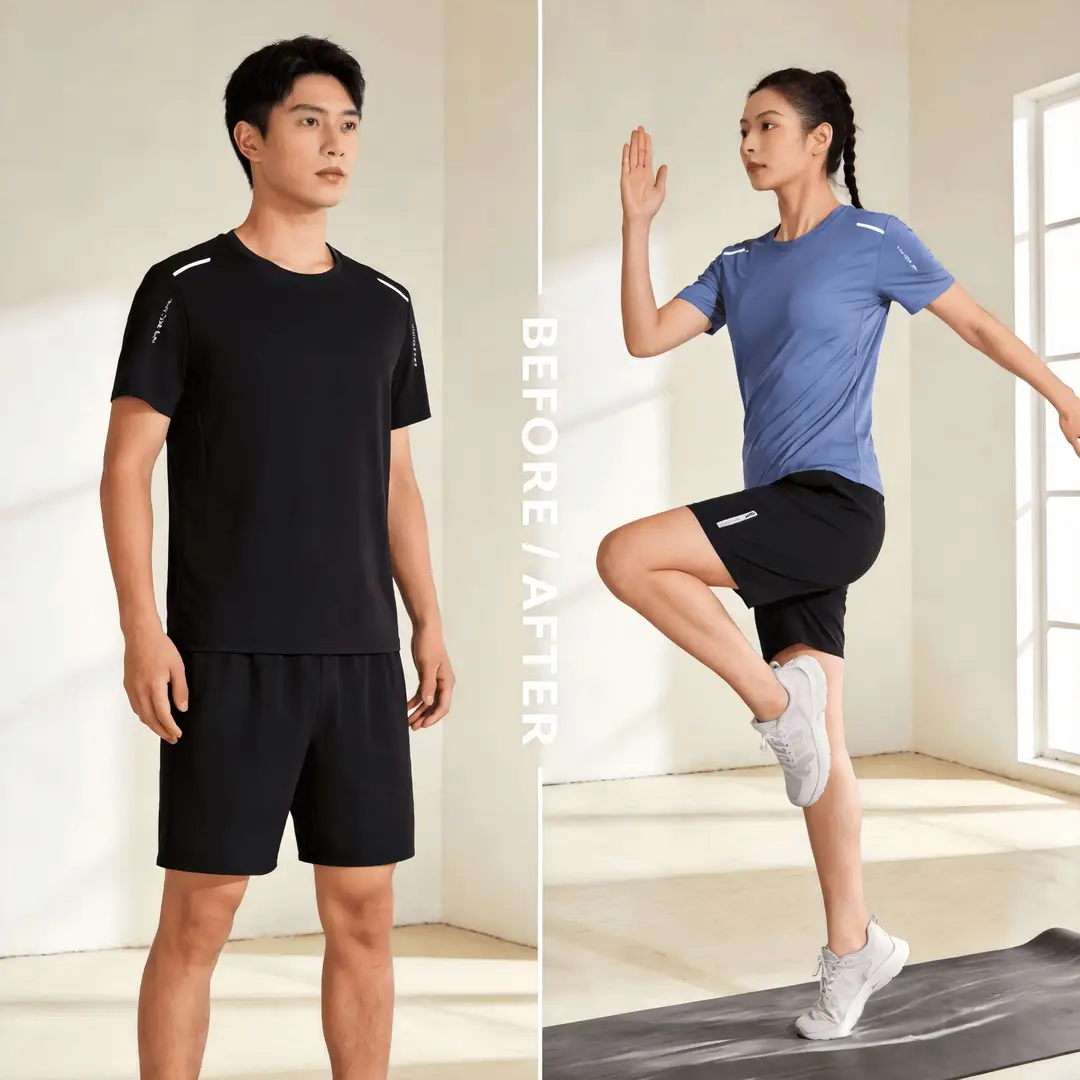 Summer Men's Clothing Set, Ice Silk Casual Men's Sports Suit, Loose Two-Piece Sportswear, Quick-Drying T-Shirt and Shorts