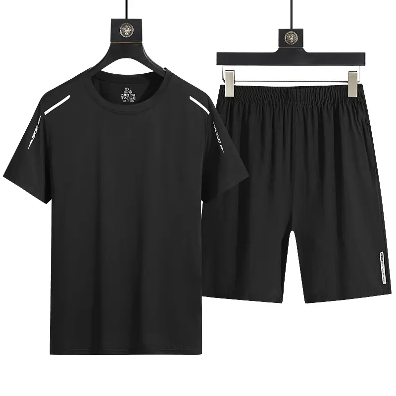 Summer Men's Clothing Set, Ice Silk Casual Men's Sports Suit, Loose Two-Piece Sportswear, Quick-Drying T-Shirt and Shorts