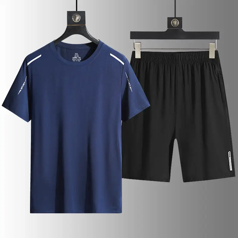 Summer Men's Clothing Set, Ice Silk Casual Men's Sports Suit, Loose Two-Piece Sportswear, Quick-Drying T-Shirt and Shorts