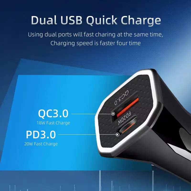 38W QC3.0 PD Car Charger with Type-C & USB-C - Image 6