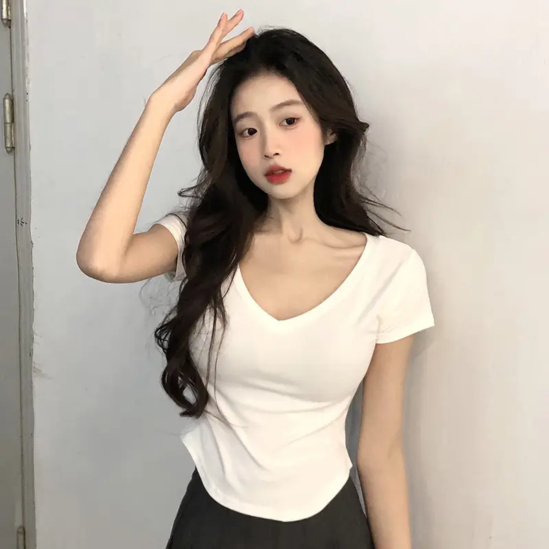 Women V-Neck Black T-Shirt Summer 2025 - Image 2